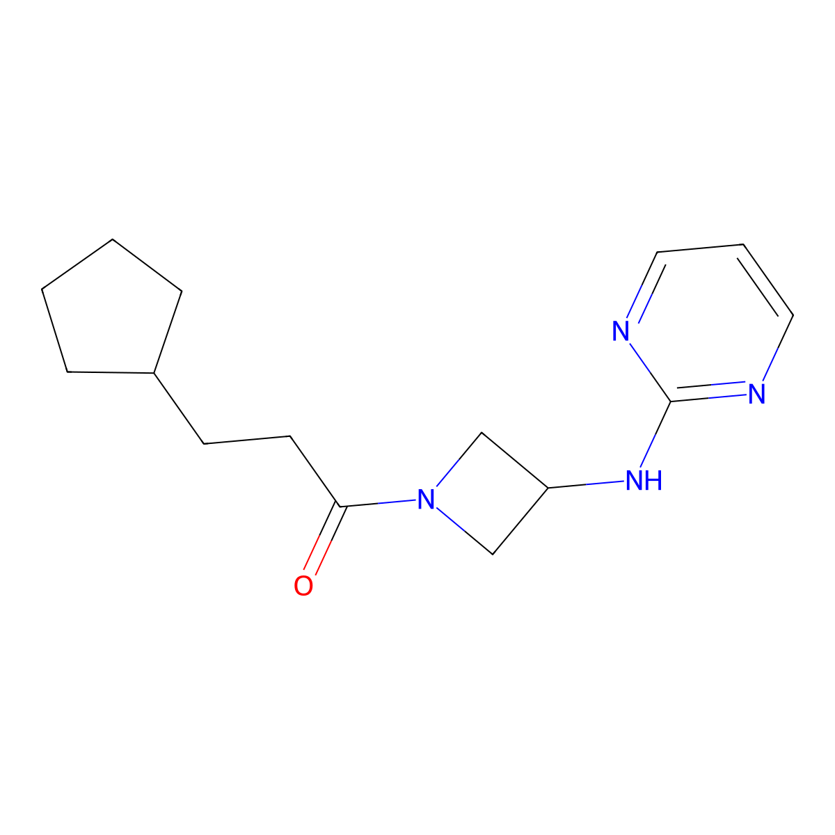 3-Cyclopentyl-1-(3-(pyrimidin-2-ylamino)azetidin-1-yl)propan-1-one molecular structure, CAS 2320222-58-8