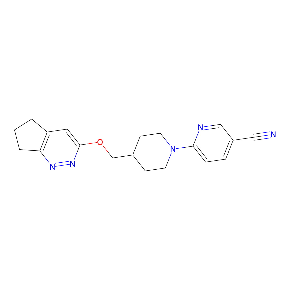6-[4-({5H,6H,7H-cyclopenta[c]pyridazin-3-yloxy}methyl)piperidin-1-yl]pyridine-3-carbonitrile molecular structure, CAS 2320222-89-5