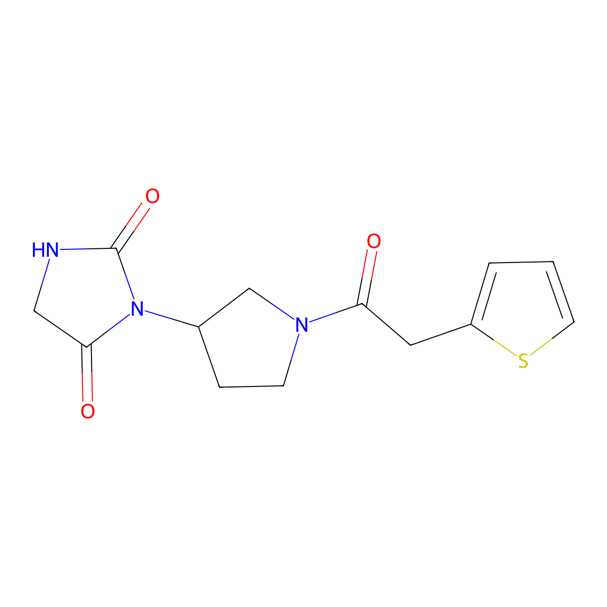 3-{1-[2-(Thiophen-2-yl)acetyl]pyrrolidin-3-yl}imidazolidine-2,4-dione molecular structure, CAS 2320223-15-0