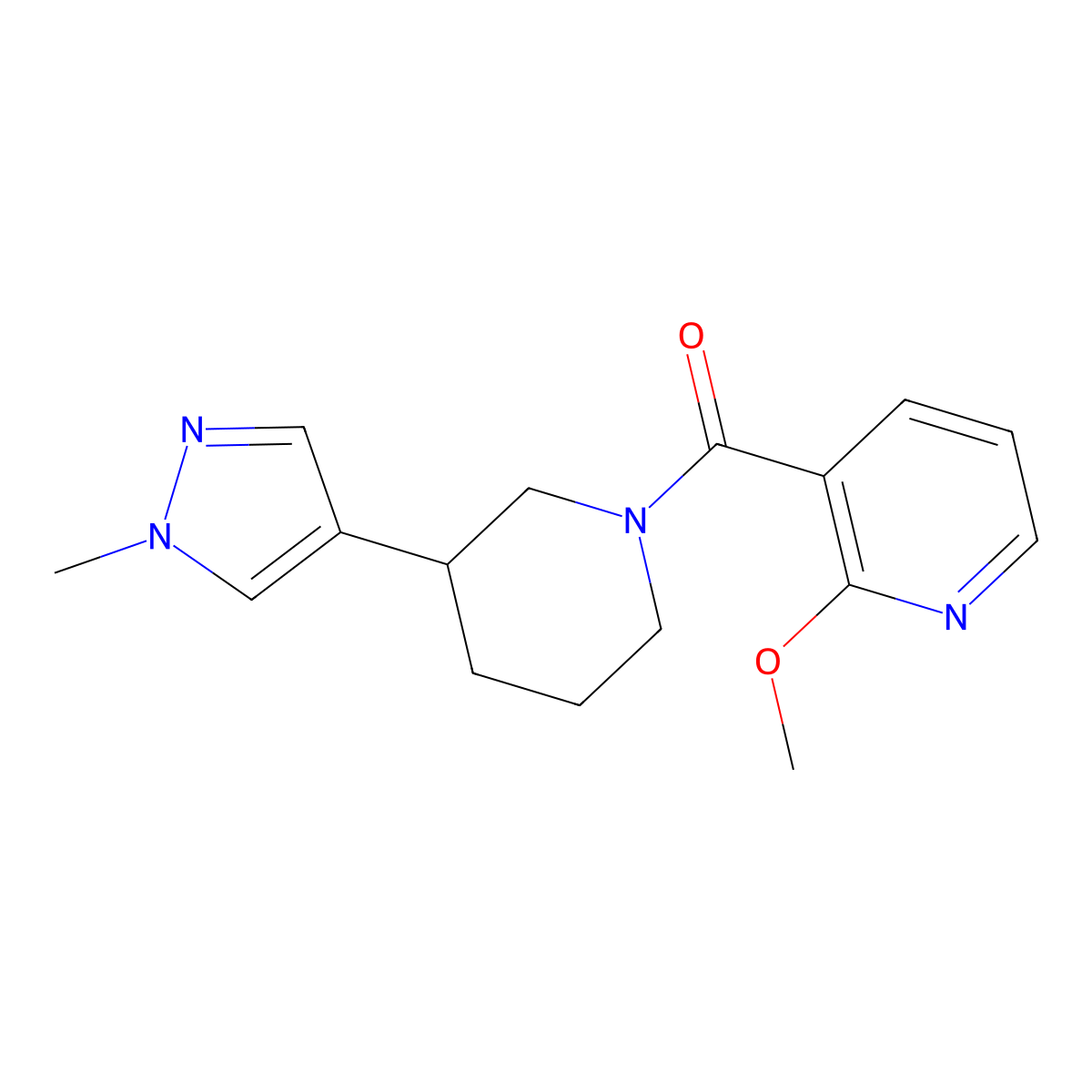 2-methoxy-3-[3-(1-methyl-1H-pyrazol-4-yl)piperidine-1-carbonyl]pyridine molecular structure, CAS 2320223-67-2