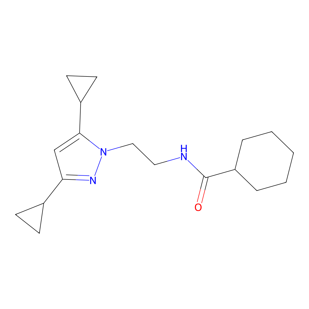 N-[2-(3,5-dicyclopropyl-1H-pyrazol-1-yl)ethyl]cyclohexanecarboxamide molecular structure, CAS 2320224-29-9
