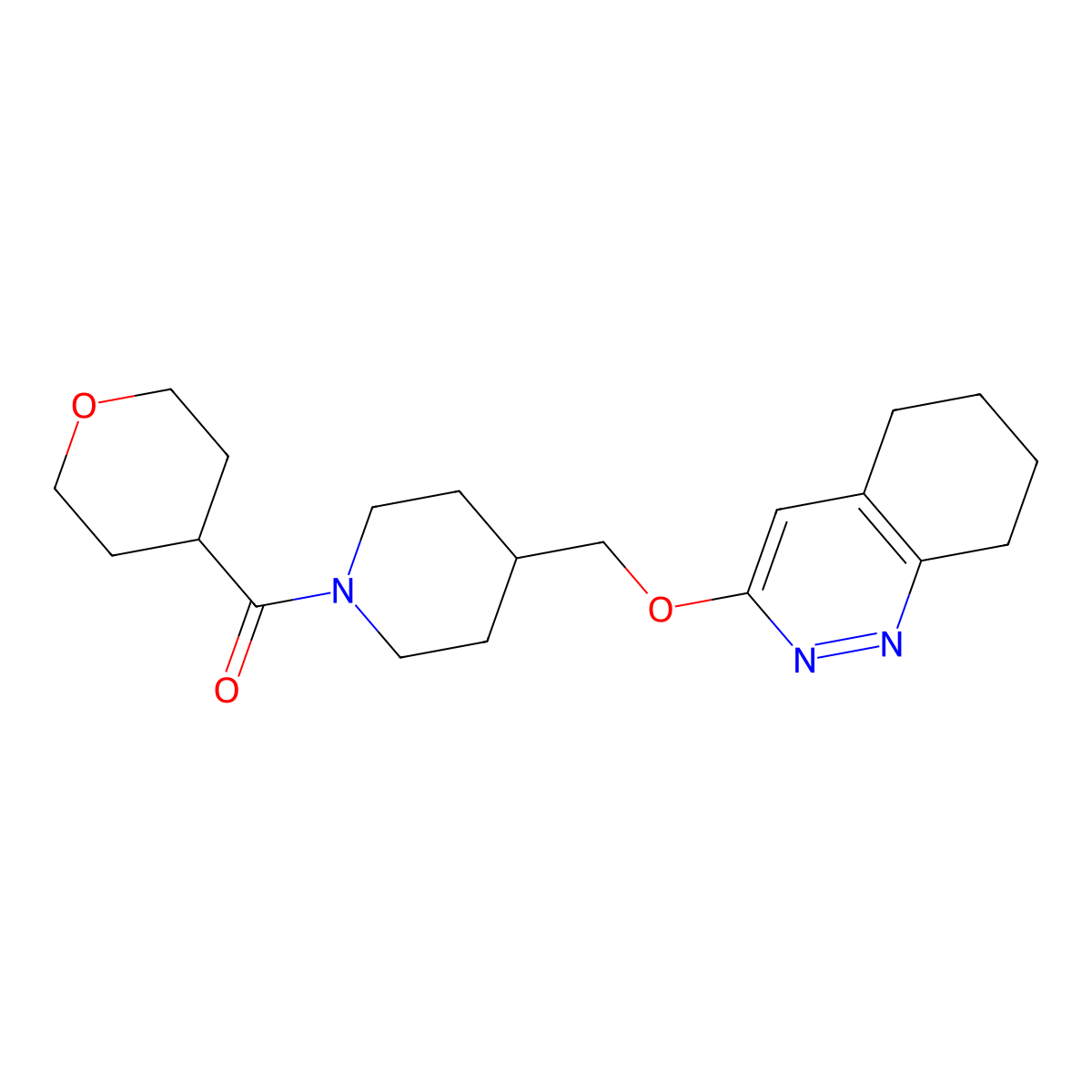 3-{[1-(Oxane-4-carbonyl)piperidin-4-yl]methoxy}-5,6,7,8-tetrahydrocinnoline molecular structure, CAS 2320224-49-3