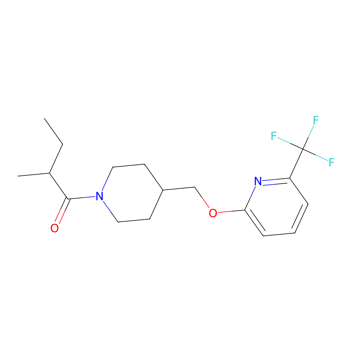 2-Methyl-1-[4-({[6-(trifluoromethyl)pyridin-2-yl]oxy}methyl)piperidin-1-yl]butan-1-one molecular structure, CAS 2320224-66-4