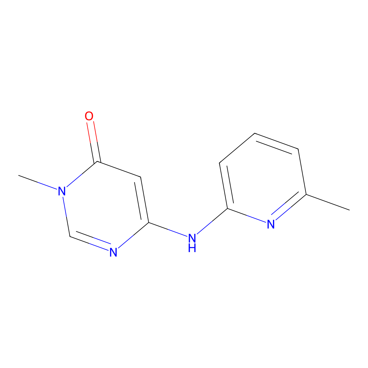 3-methyl-6-((6-methylpyridin-2-yl)amino)pyrimidin-4(3H)-one molecular structure, CAS 2320225-18-9