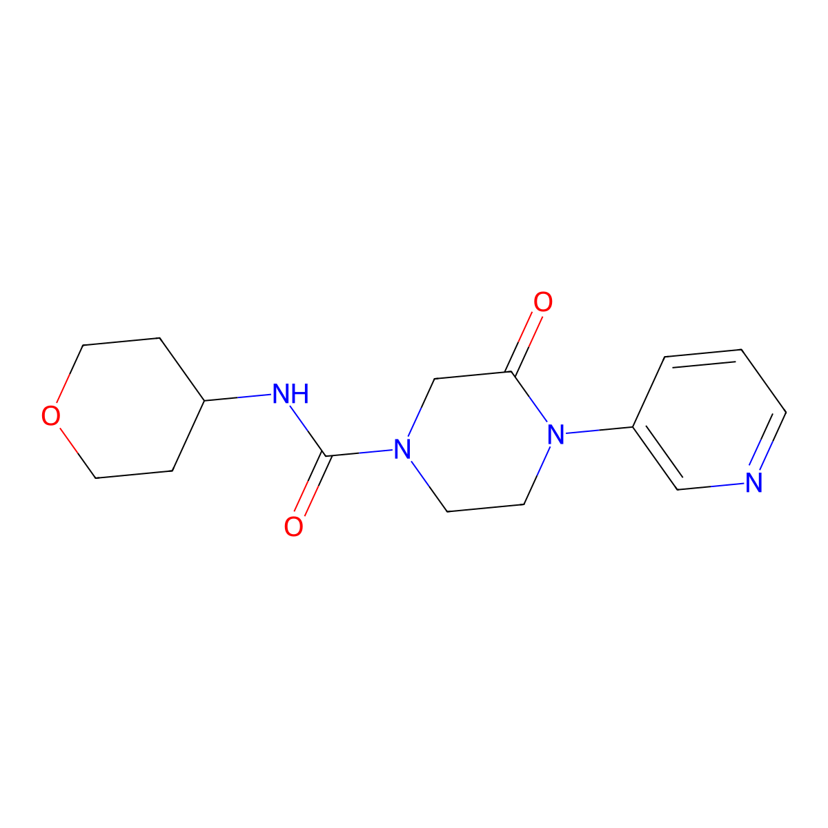 N-(oxan-4-yl)-3-oxo-4-(pyridin-3-yl)piperazine-1-carboxamide molecular structure, CAS 2320225-27-0