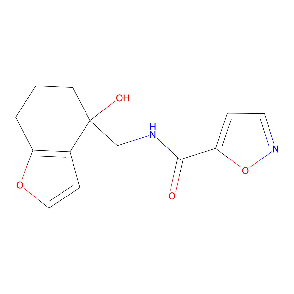 N-[(4-hydroxy-4,5,6,7-tetrahydro-1-benzofuran-4-yl)methyl]-1,2-oxazole-5-carboxamide molecular structure, CAS 2320225-44-1