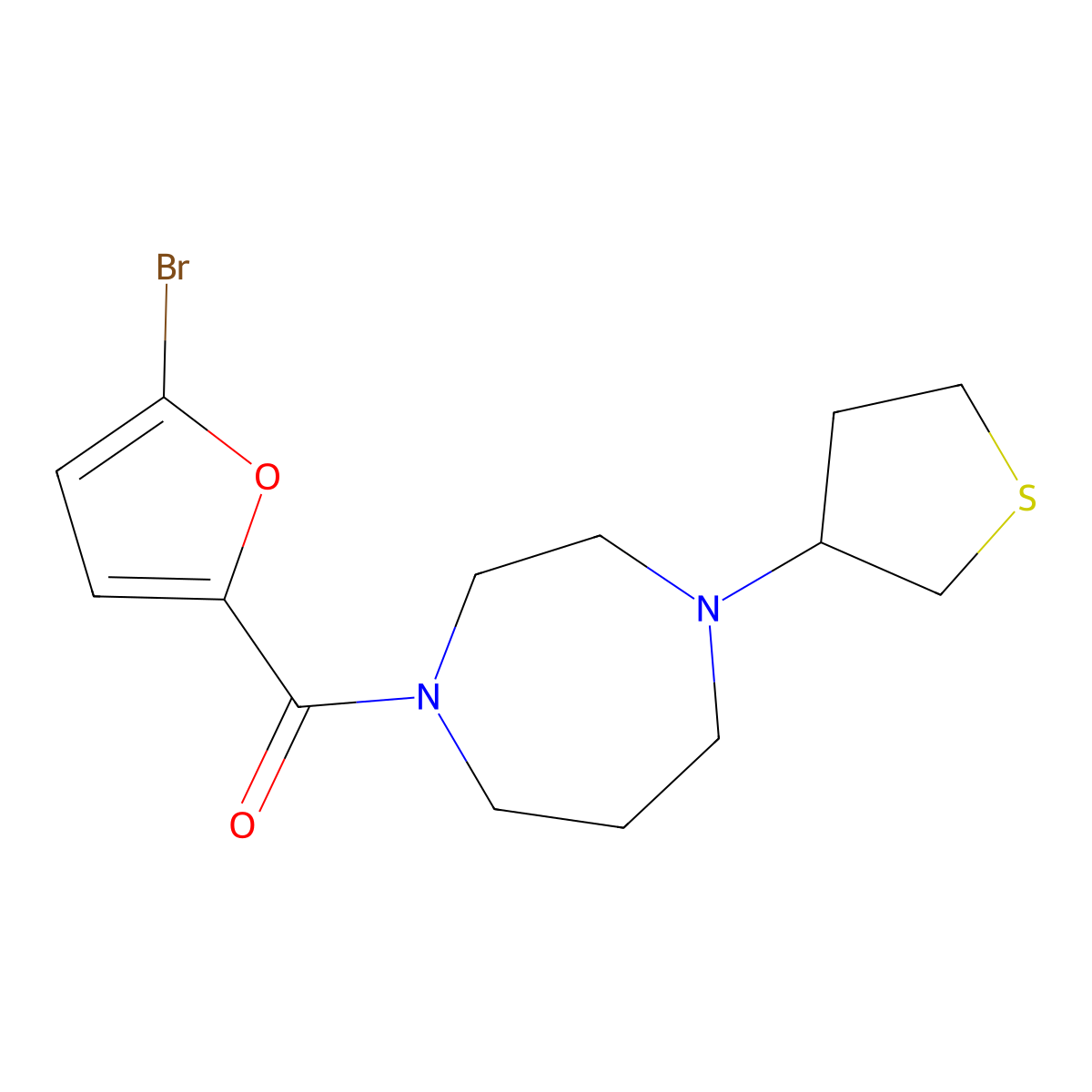 1-(5-Bromofuran-2-carbonyl)-4-(thiolan-3-yl)-1,4-diazepane molecular structure, CAS 2320225-50-9