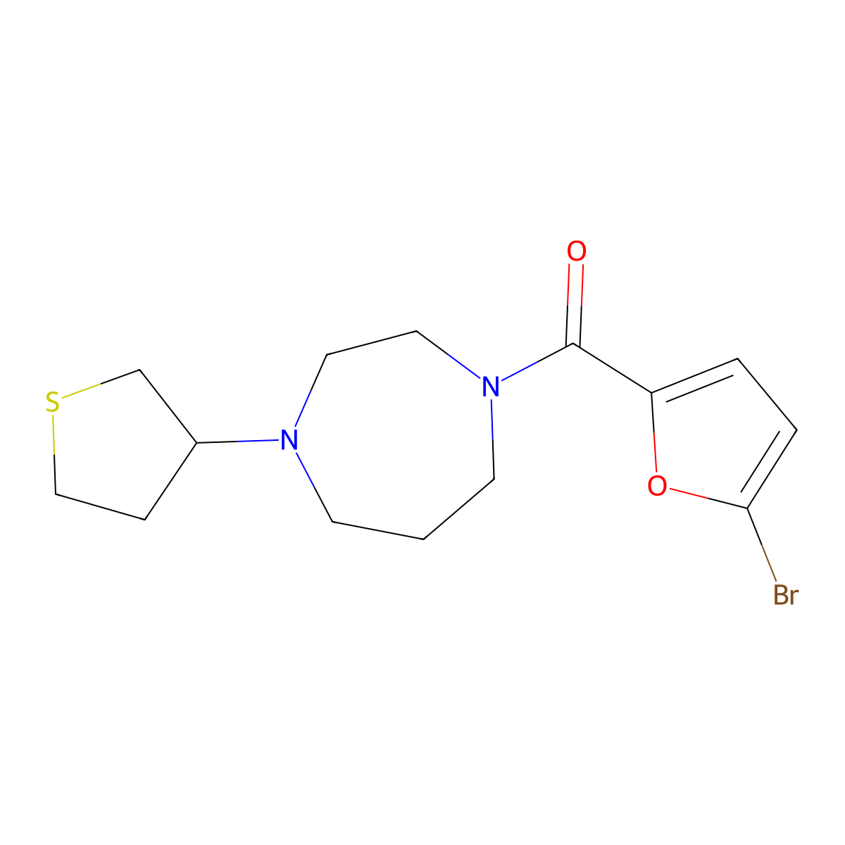 1-(5-Bromofuran-2-carbonyl)-4-(thiolan-3-yl)-1,4-diazepane molecular structure, CAS 2320225-50-9
