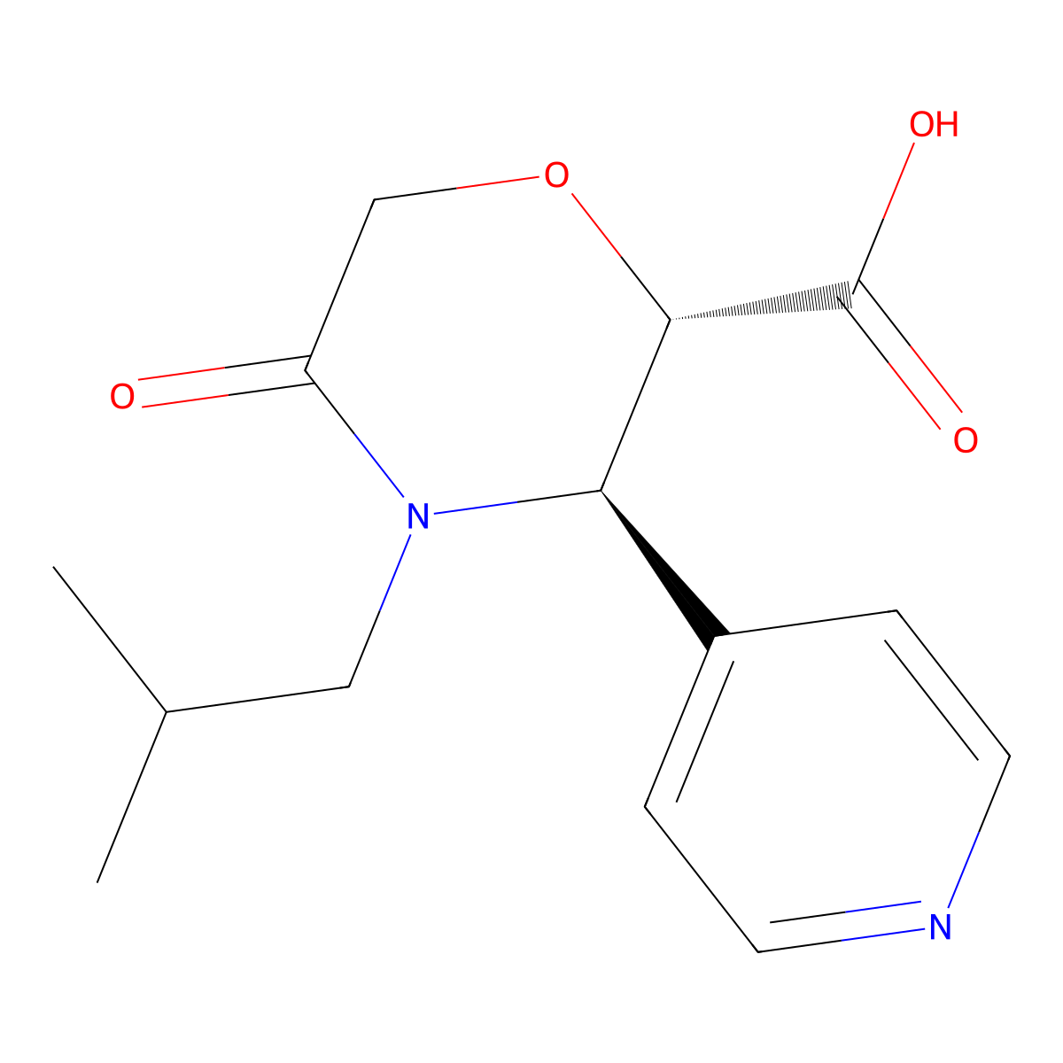 rel-(2R,3S)-4-(2-Methylpropyl)-5-oxo-3-(4-pyridinyl)-2-morpholinecarboxylic acid molecular structure, CAS 2320225-84-9