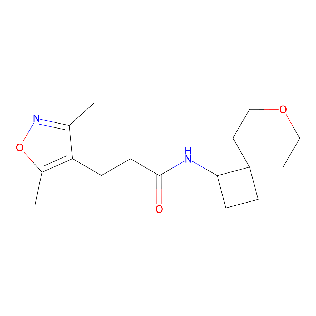 3-(3,5-dimethylisoxazol-4-yl)-N-(7-oxaspiro[3.5]nonan-1-yl)propanamide molecular structure, CAS 2320225-98-5