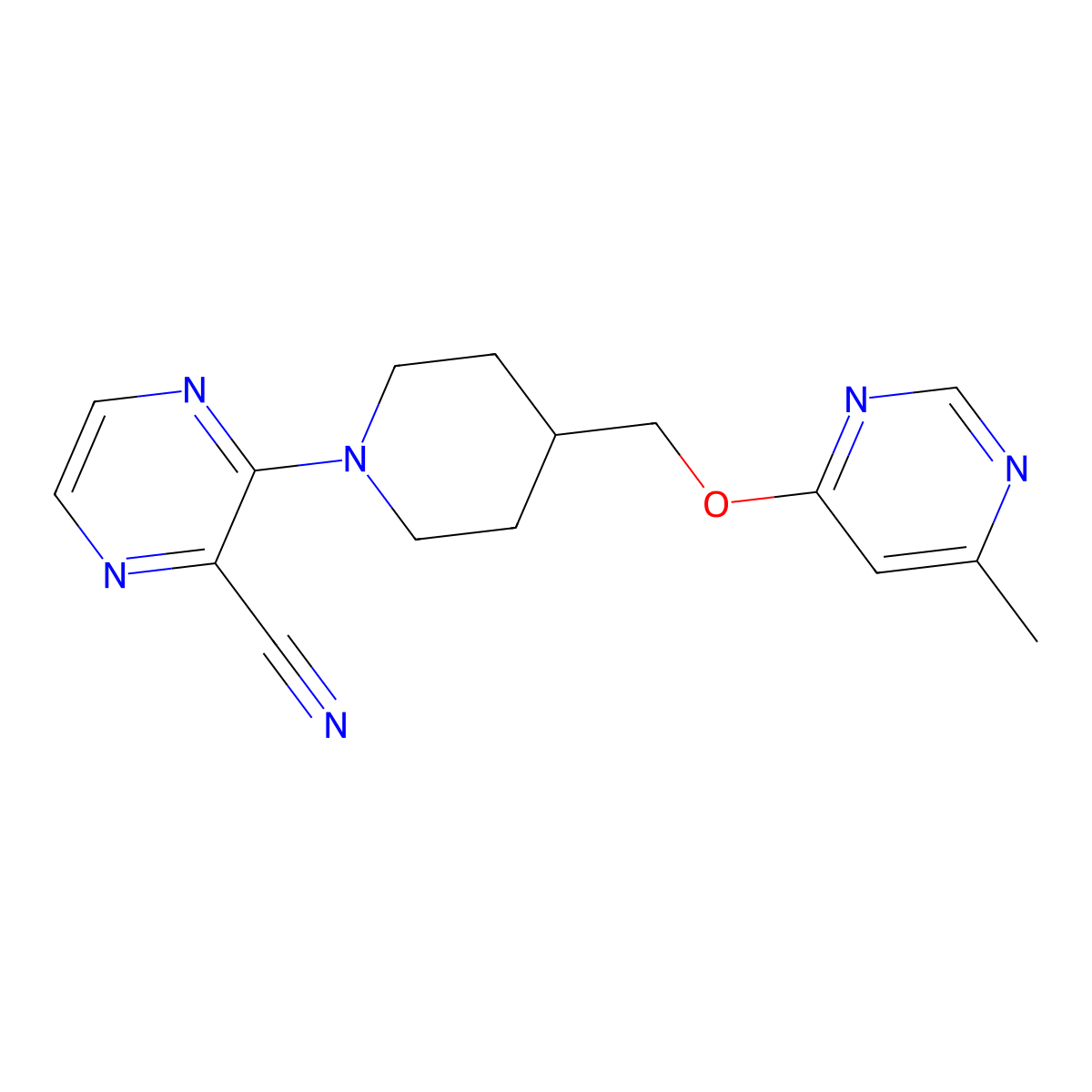 3-(4-{[(6-Methylpyrimidin-4-yl)oxy]methyl}piperidin-1-yl)pyrazine-2-carbonitrile molecular structure, CAS 2320226-18-2