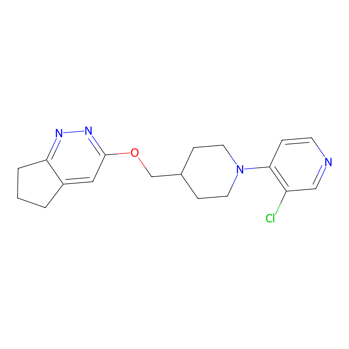 3-chloro-4-[4-({5H,6H,7H-cyclopenta[c]pyridazin-3-yloxy}methyl)piperidin-1-yl]pyridine molecular structure, CAS 2320226-38-6