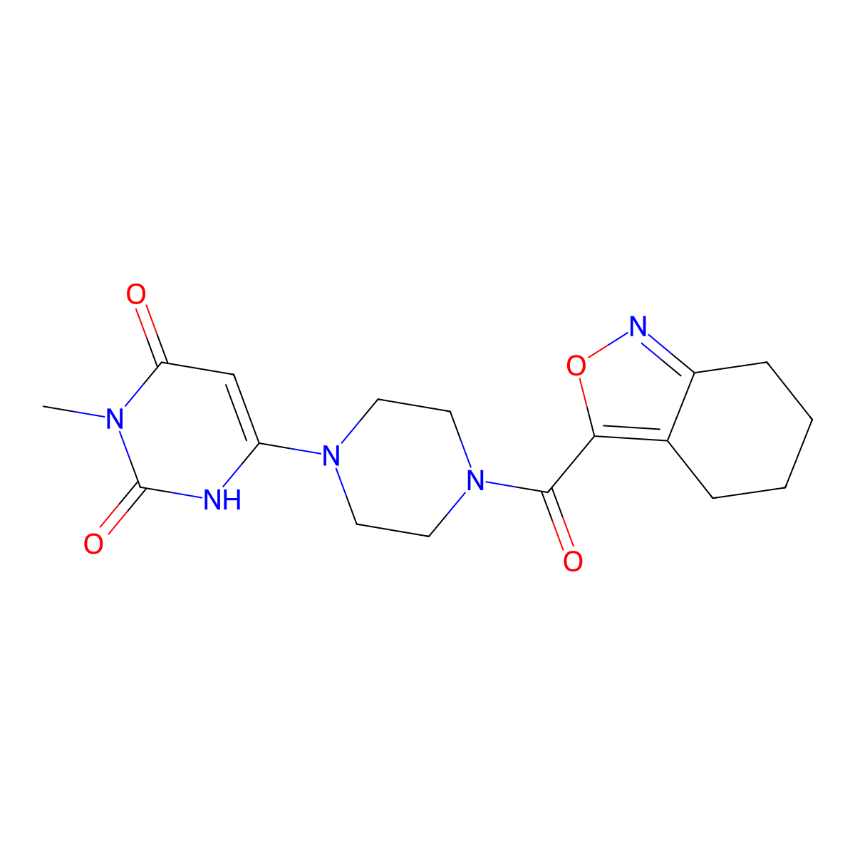 3-methyl-6-(4-(4,5,6,7-tetrahydrobenzo[c]isoxazole-3-carbonyl)piperazin-1-yl)pyrimidine-2,4(1H,3H)-dione molecular structure, CAS 2320226-67-1
