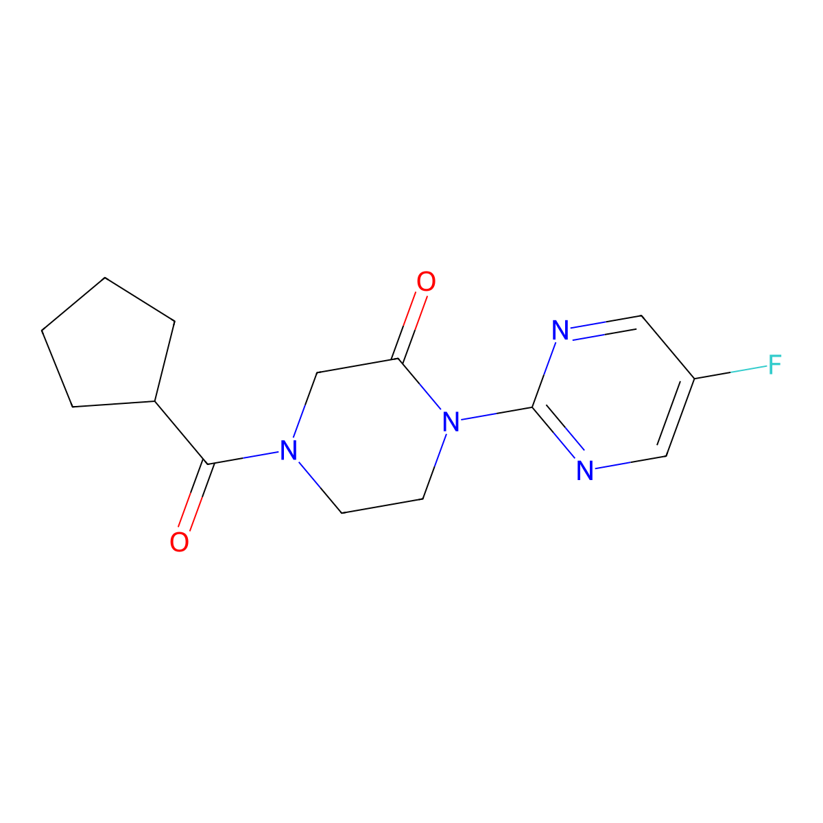4-Cyclopentanecarbonyl-1-(5-fluoropyrimidin-2-yl)piperazin-2-one molecular structure, CAS 2320226-85-3