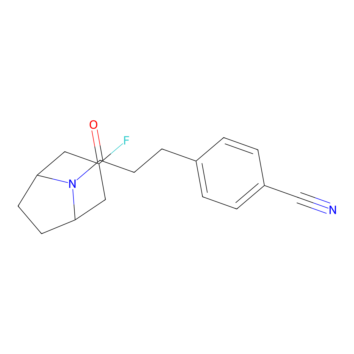 4-(3-{3-Fluoro-8-azabicyclo[3.2.1]octan-8-yl}-3-oxopropyl)benzonitrile molecular structure, CAS 2320226-88-6