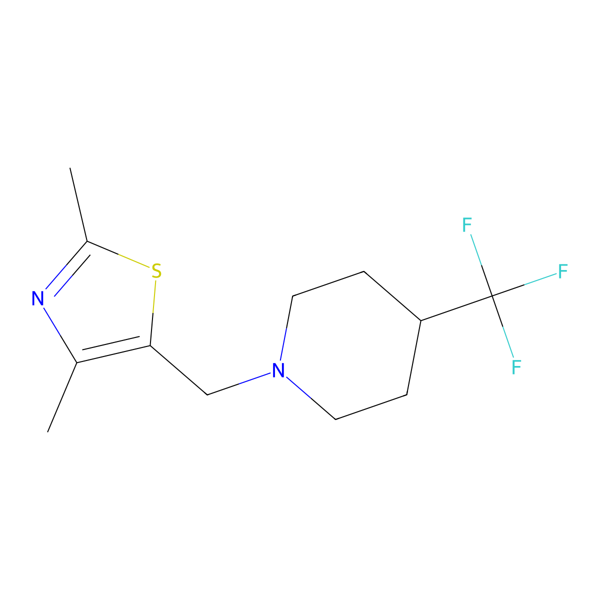 2,4-Dimethyl-5-((4-(trifluoromethyl)piperidin-1-yl)methyl)thiazole molecular structure, CAS 2320227-17-4