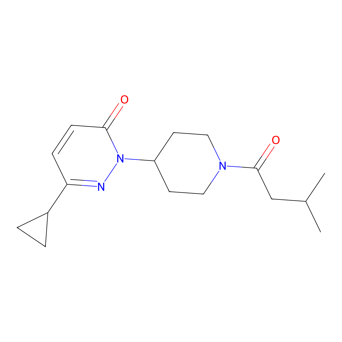 6-Cyclopropyl-2-[1-(3-methylbutanoyl)piperidin-4-yl]-2,3-dihydropyridazin-3-one molecular structure, CAS 2320227-29-8