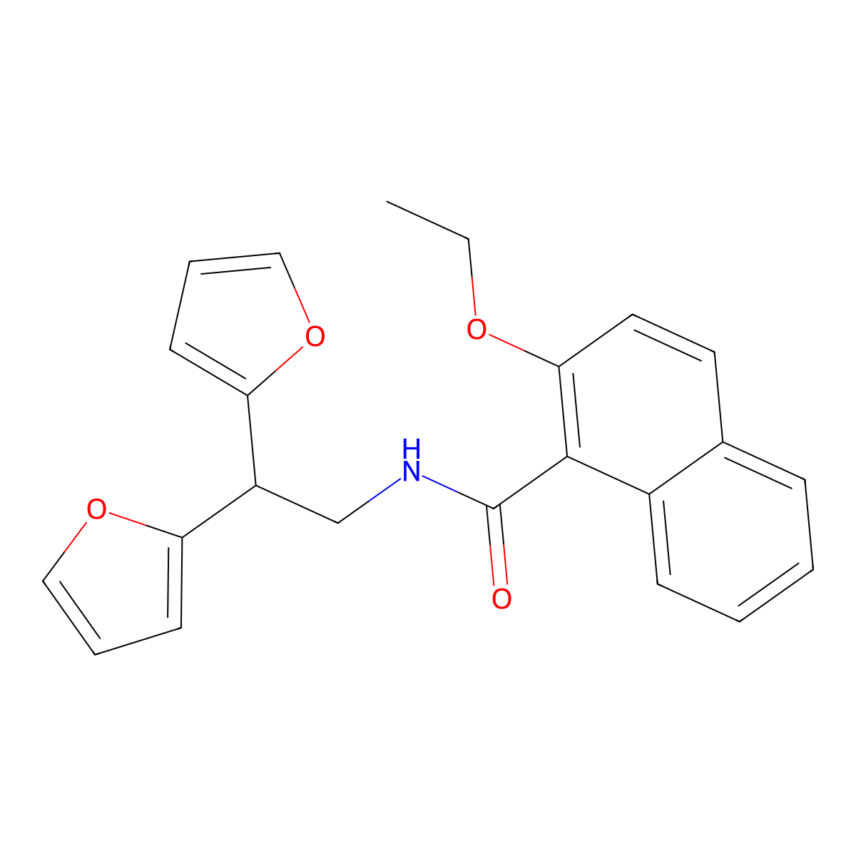 N-[2,2-bis(furan-2-yl)ethyl]-2-ethoxynaphthalene-1-carboxamide molecular structure, CAS 2320268-09-3