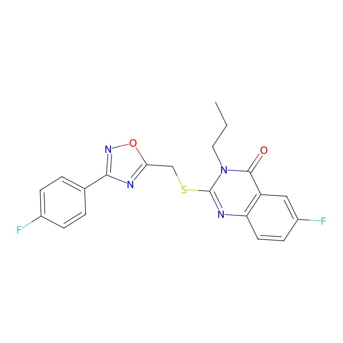 6-Fluoro-2-({[3-(4-fluorophenyl)-1,2,4-oxadiazol-5-yl]methyl}sulfanyl)-3-propyl-3,4-dihydroquinazolin-4-one molecular structure, CAS 2320268-14-0