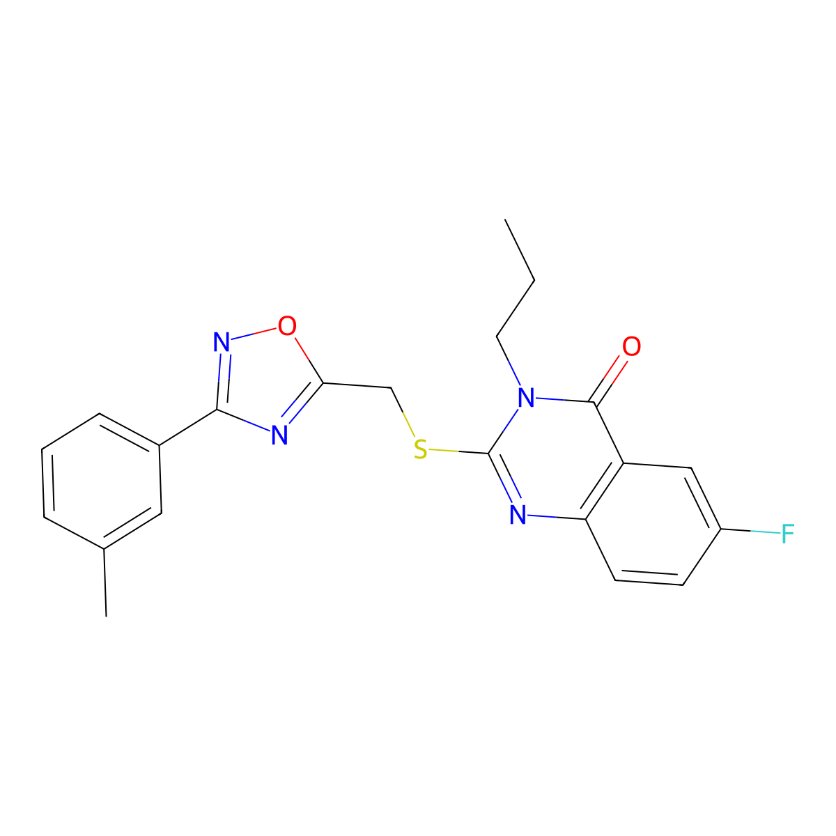 6-Fluoro-2-({[3-(3-methylphenyl)-1,2,4-oxadiazol-5-yl]methyl}sulfanyl)-3-propyl-3,4-dihydroquinazolin-4-one molecular structure, CAS 2320268-16-2