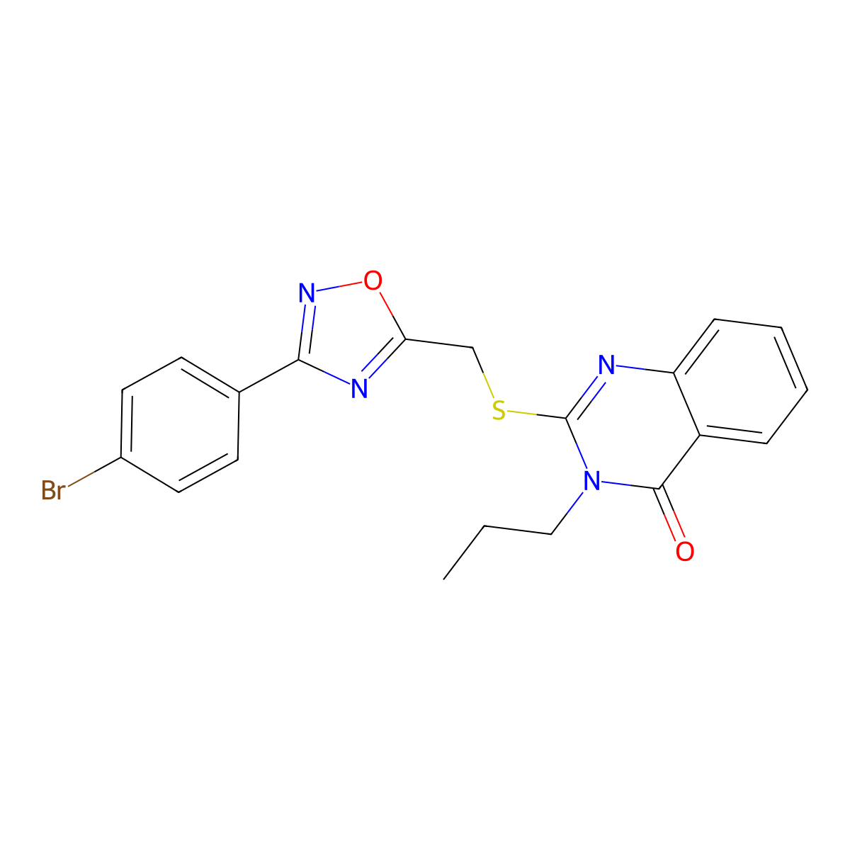 2-(((3-(4-bromophenyl)-1,2,4-oxadiazol-5-yl)methyl)thio)-3-propylquinazolin-4(3H)-one molecular structure, CAS 2320268-19-5