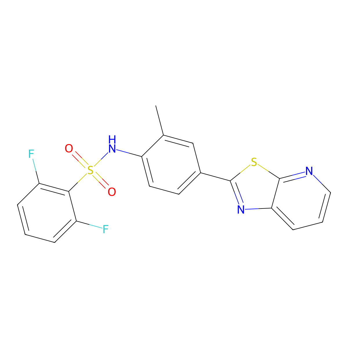 2,6-difluoro-N-(2-methyl-4-(thiazolo[5,4-b]pyridin-2-yl)phenyl)benzenesulfonamide molecular structure, CAS 2320268-24-2