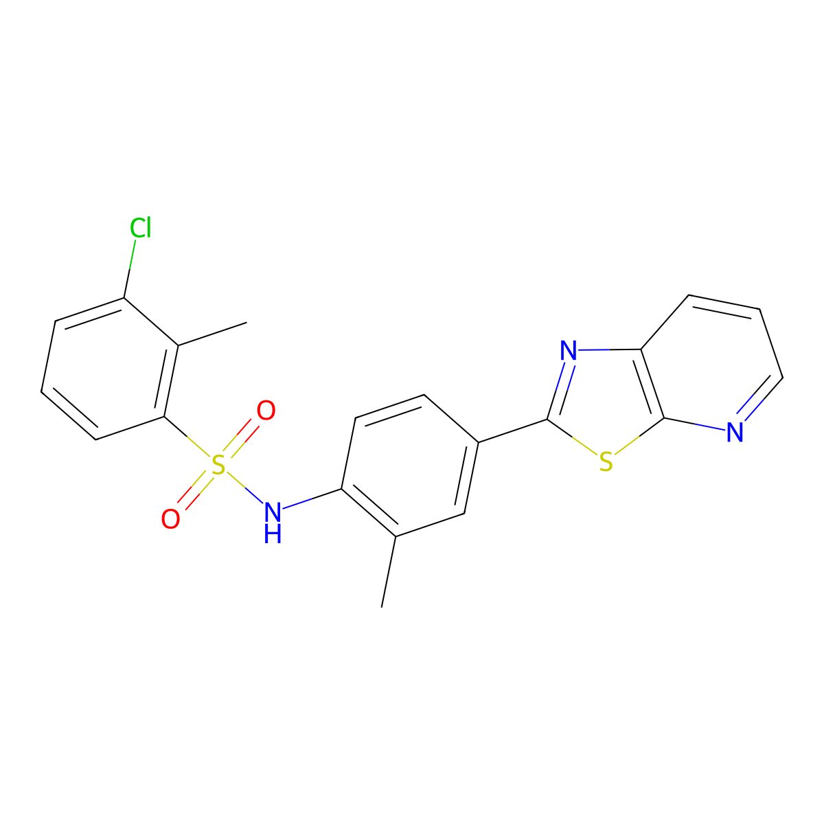 3-chloro-2-methyl-N-(2-methyl-4-(thiazolo[5,4-b]pyridin-2-yl)phenyl)benzenesulfonamide molecular structure, CAS 2320268-28-6