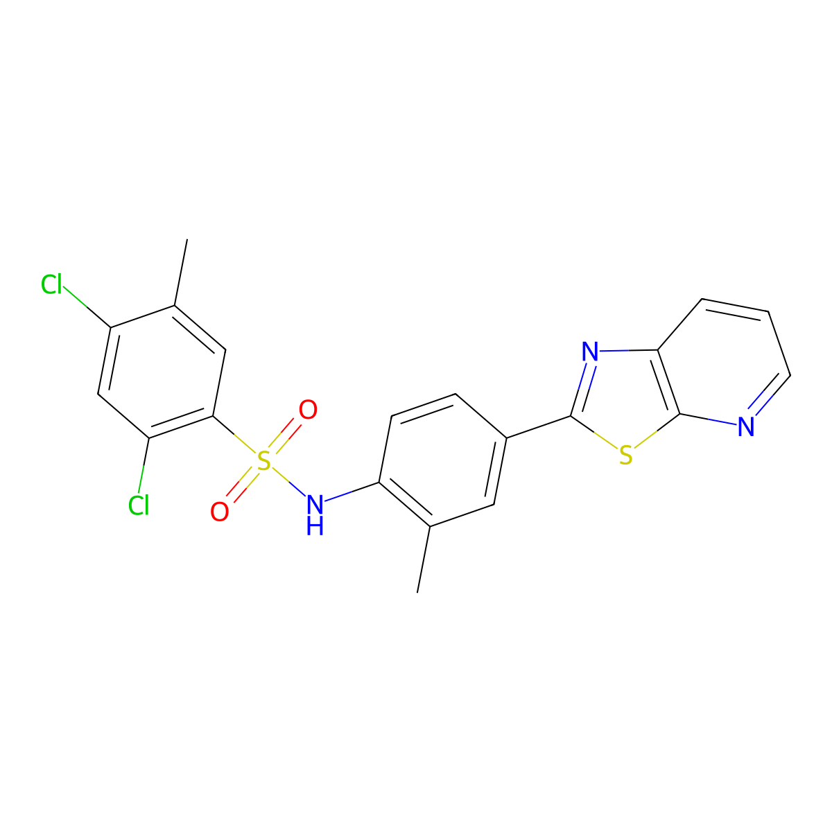 2,4-dichloro-5-methyl-N-(2-methyl-4-(thiazolo[5,4-b]pyridin-2-yl)phenyl)benzenesulfonamide molecular structure, CAS 2320268-31-1