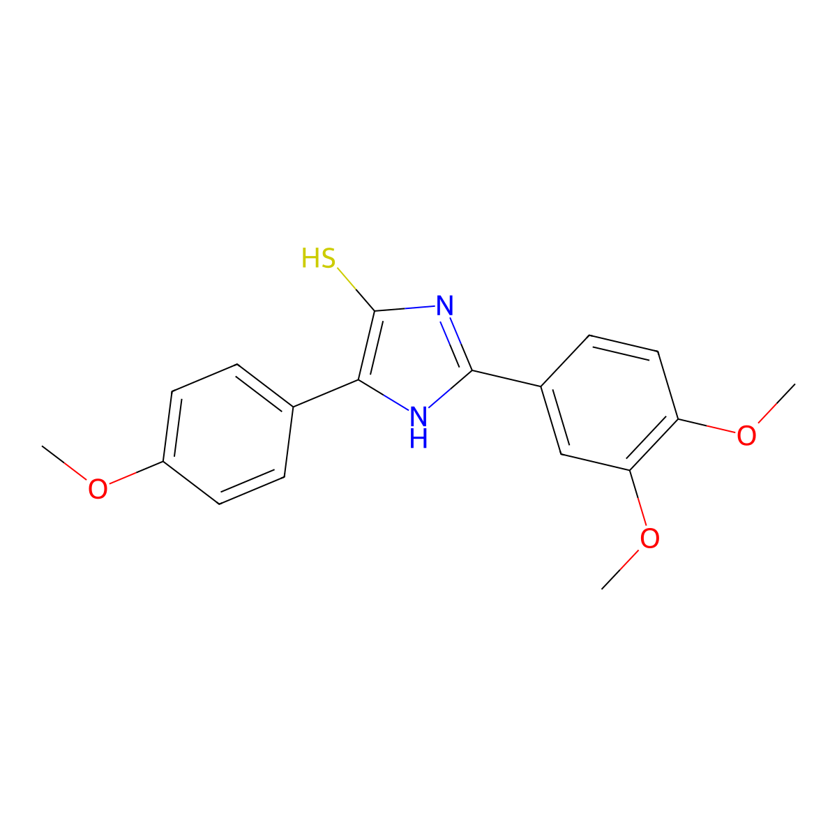 2-(3,4-dimethoxyphenyl)-4-(4-methoxyphenyl)-1H-imidazole-5-thiol molecular structure, CAS 2320268-33-3