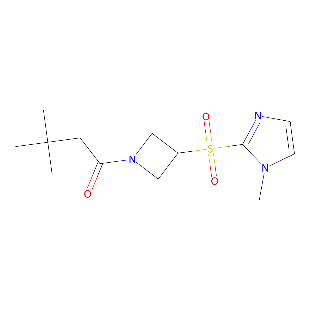 3,3-dimethyl-1-{3-[(1-methyl-1H-imidazol-2-yl)sulfonyl]azetidin-1-yl}butan-1-one molecular structure, CAS 2320375-33-3