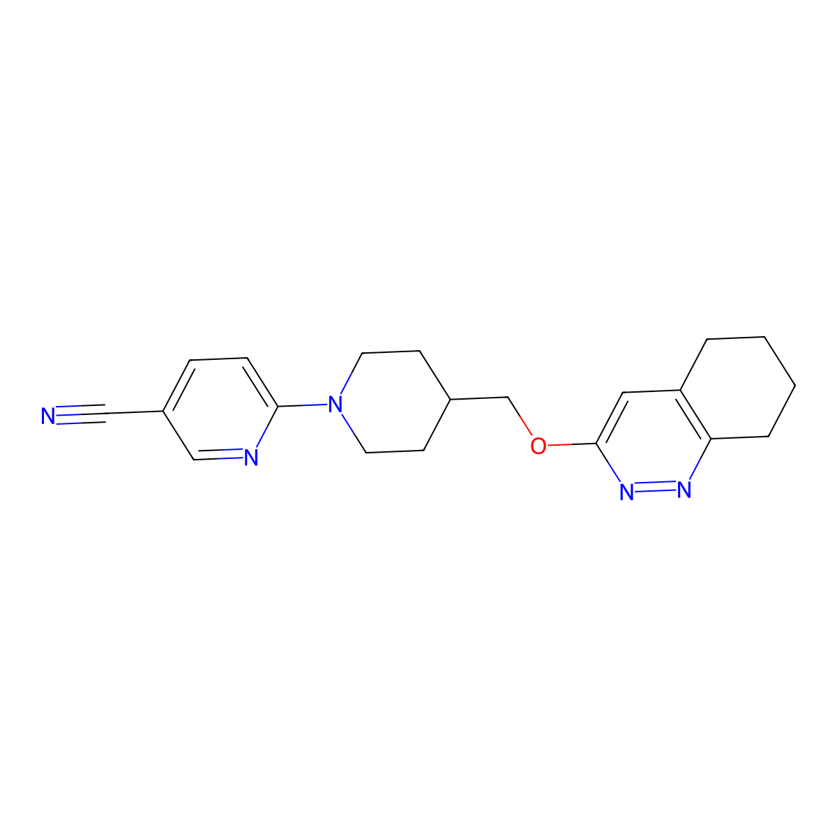 6-(4-(((5,6,7,8-Tetrahydrocinnolin-3-yl)oxy)methyl)piperidin-1-yl)nicotinonitrile molecular structure, CAS 2320375-39-9