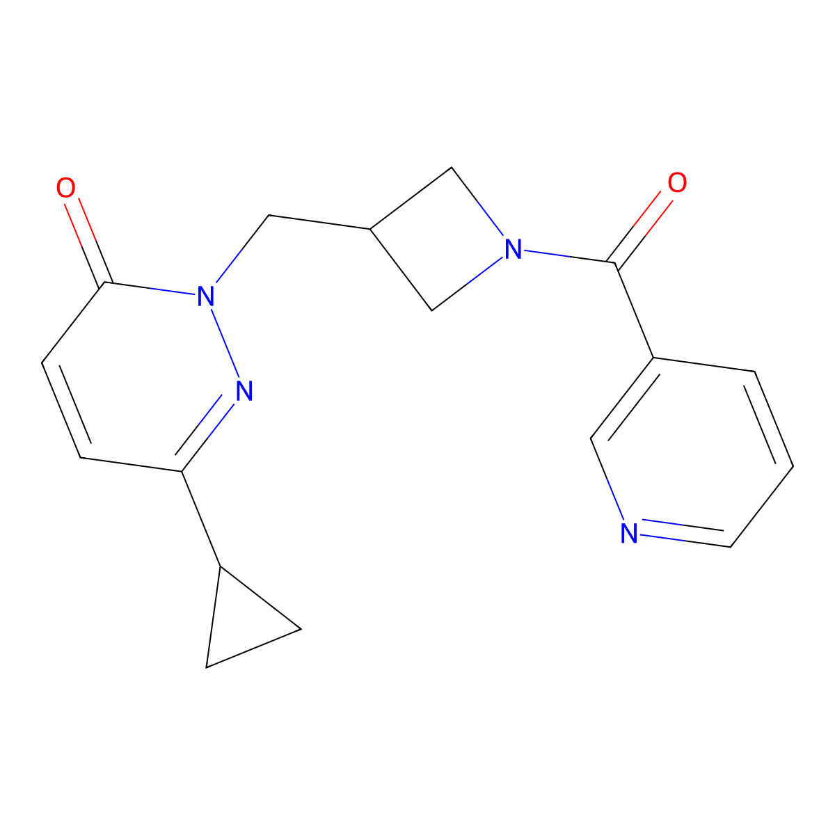 6-Cyclopropyl-2-{[1-(pyridine-3-carbonyl)azetidin-3-yl]methyl}-2,3-dihydropyridazin-3-one molecular structure, CAS 2320375-68-4