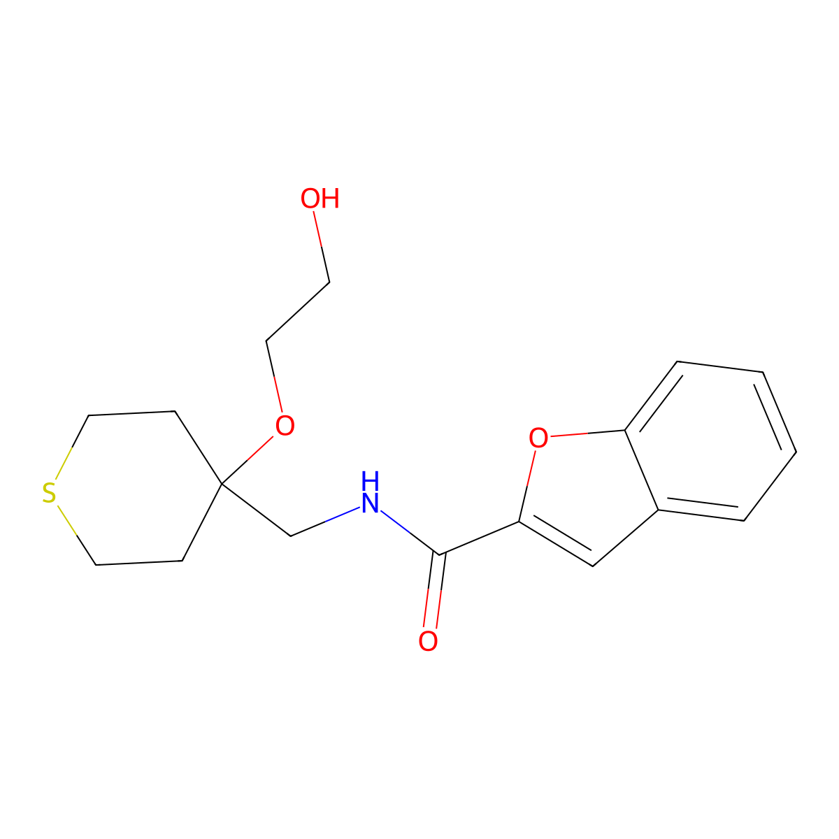 N-{[4-(2-hydroxyethoxy)thian-4-yl]methyl}-1-benzofuran-2-carboxamide molecular structure, CAS 2320375-84-4