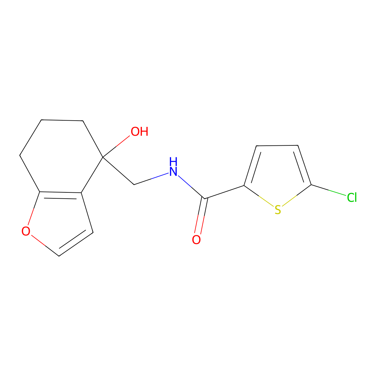 5-chloro-N-((4-hydroxy-4,5,6,7-tetrahydrobenzofuran-4-yl)methyl)thiophene-2-carboxamide molecular structure, CAS 2320376-30-3