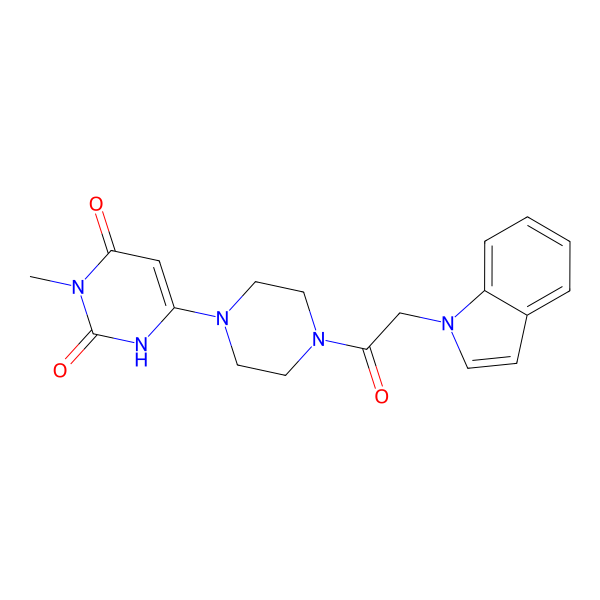 6-(4-(2-(1H-indol-1-yl)acetyl)piperazin-1-yl)-3-methylpyrimidine-2,4(1H,3H)-dione molecular structure, CAS 2320376-35-8
