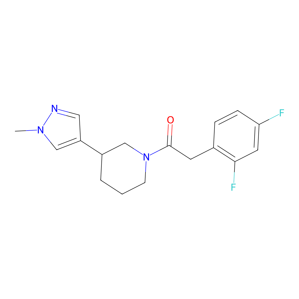 2-(2,4-difluorophenyl)-1-[3-(1-methyl-1H-pyrazol-4-yl)piperidin-1-yl]ethan-1-one molecular structure, CAS 2320376-49-4