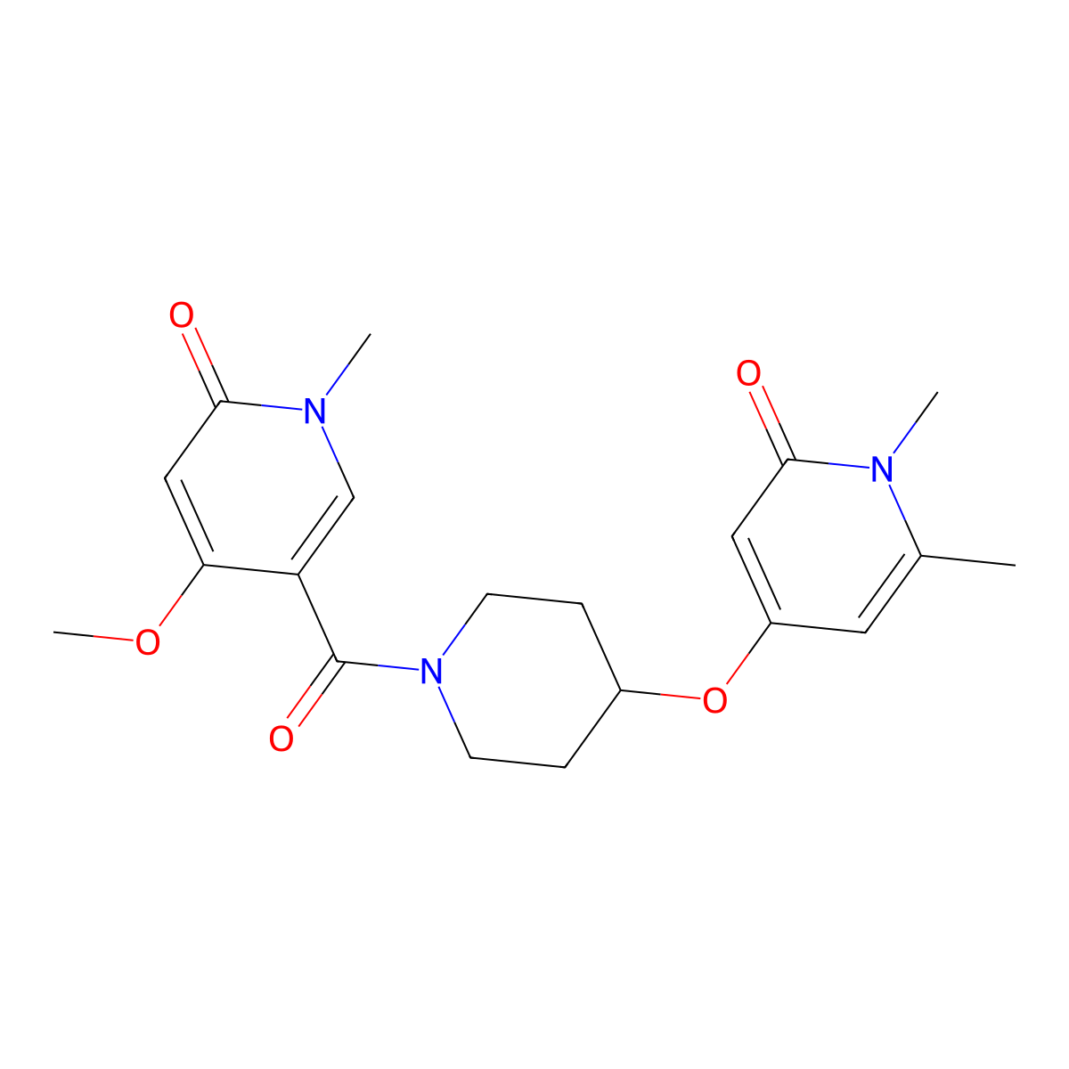 5-(4-((1,6-dimethyl-2-oxo-1,2-dihydropyridin-4-yl)oxy)piperidine-1-carbonyl)-4-methoxy-1-methylpyridin-2(1H)-one molecular structure, CAS 2320376-84-7