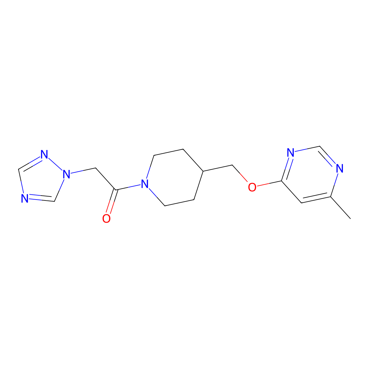 1-(4-{[(6-methylpyrimidin-4-yl)oxy]methyl}piperidin-1-yl)-2-(1H-1,2,4-triazol-1-yl)ethan-1-one molecular structure, CAS 2320376-99-4