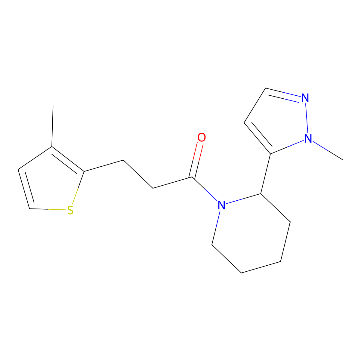 1-[2-(1-methyl-1H-pyrazol-5-yl)piperidin-1-yl]-3-(3-methylthiophen-2-yl)propan-1-one molecular structure, CAS 2320377-03-3