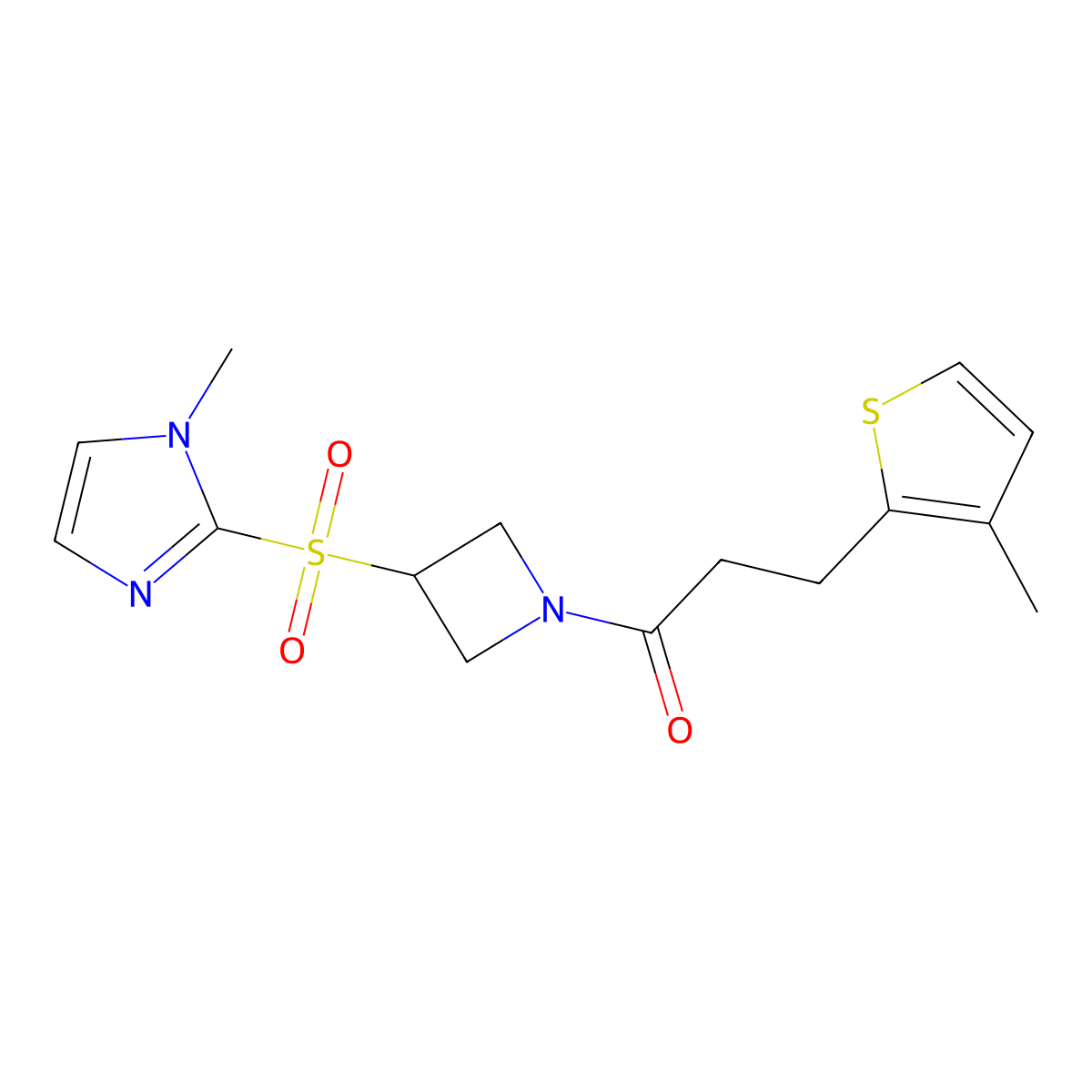 1-{3-[(1-methyl-1H-imidazol-2-yl)sulfonyl]azetidin-1-yl}-3-(3-methylthiophen-2-yl)propan-1-one molecular structure, CAS 2320377-04-4