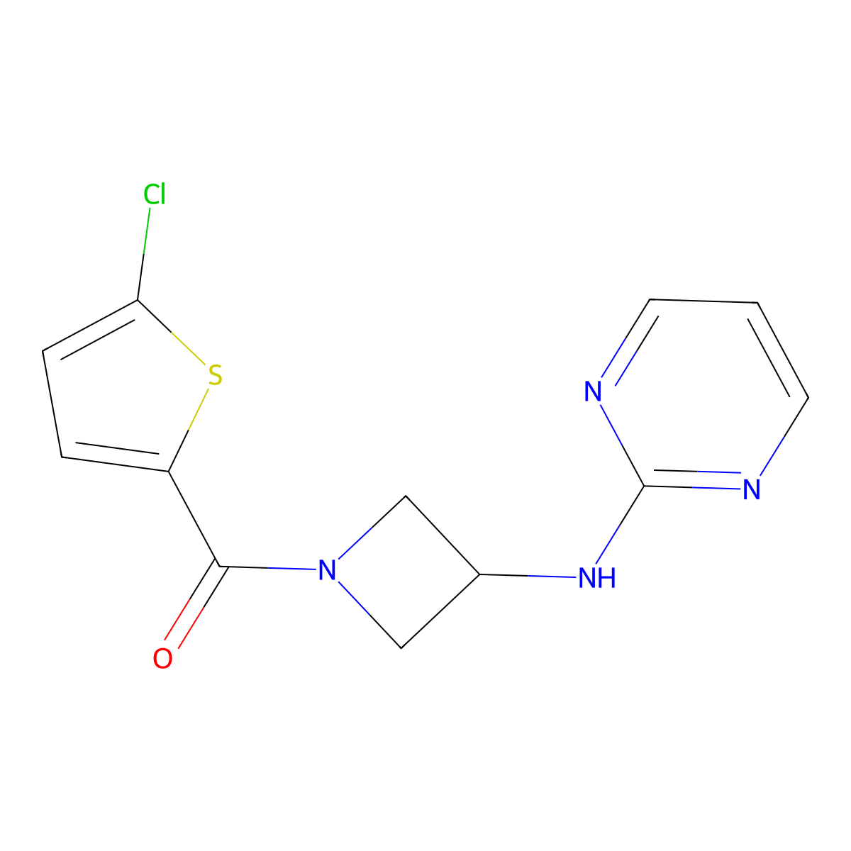 (5-Chlorothiophen-2-yl)(3-(pyrimidin-2-ylamino)azetidin-1-yl)methanone molecular structure, CAS 2320377-16-8