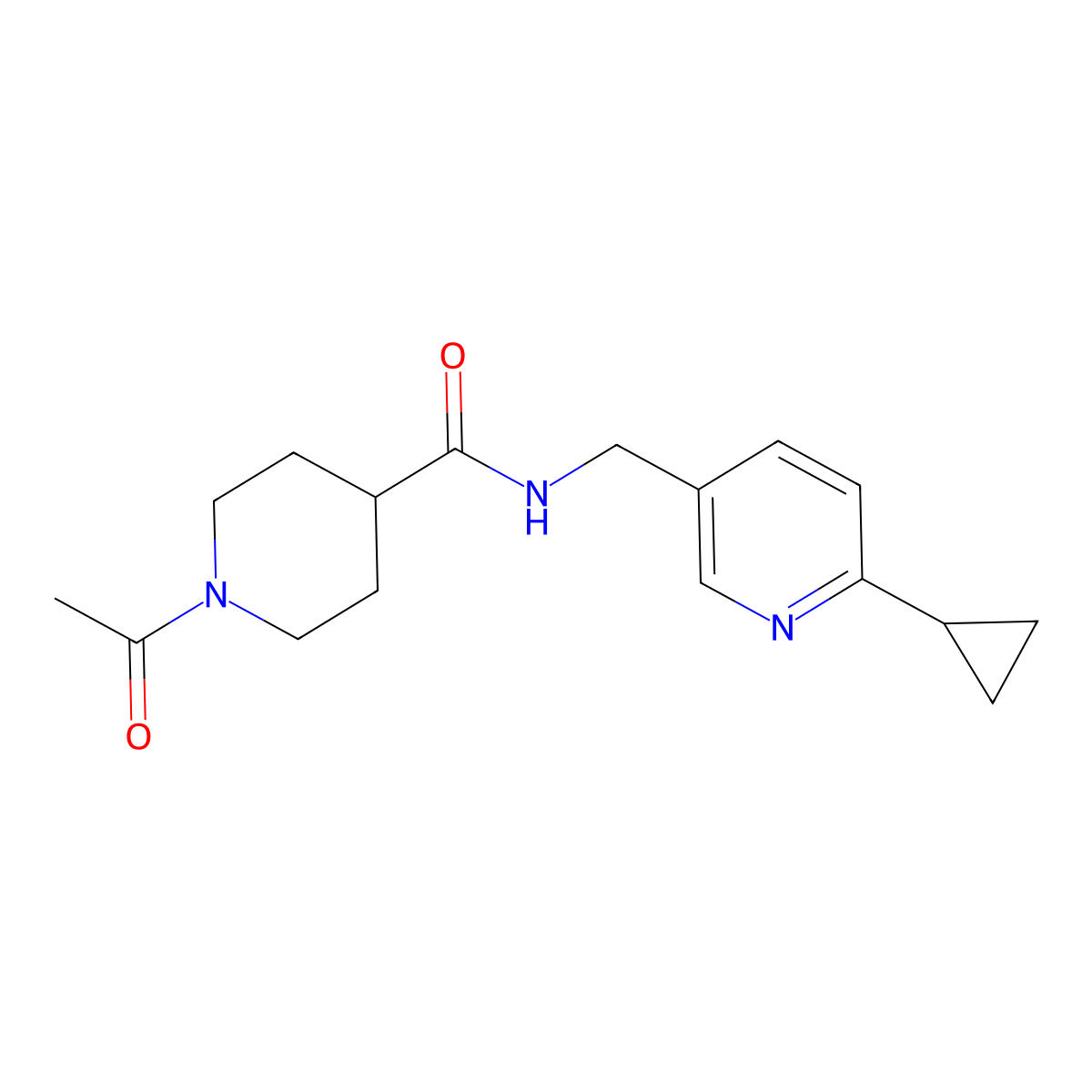 1-acetyl-N-[(6-cyclopropylpyridin-3-yl)methyl]piperidine-4-carboxamide molecular structure, CAS 2320377-34-0
