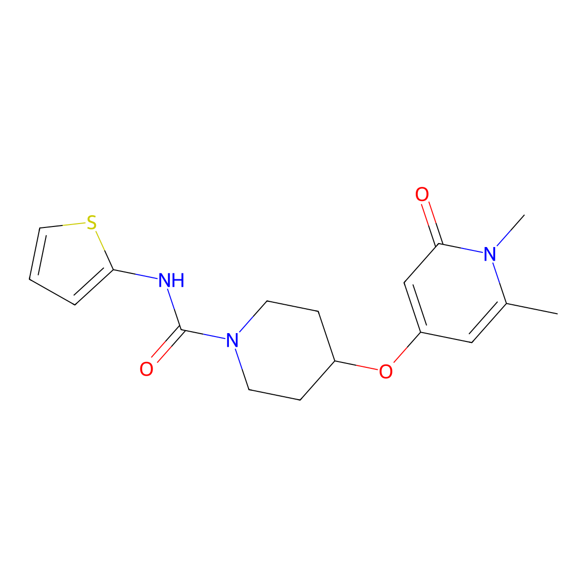 4-[(1,6-dimethyl-2-oxo-1,2-dihydropyridin-4-yl)oxy]-N-(thiophen-2-yl)piperidine-1-carboxamide molecular structure, CAS 2320377-50-0
