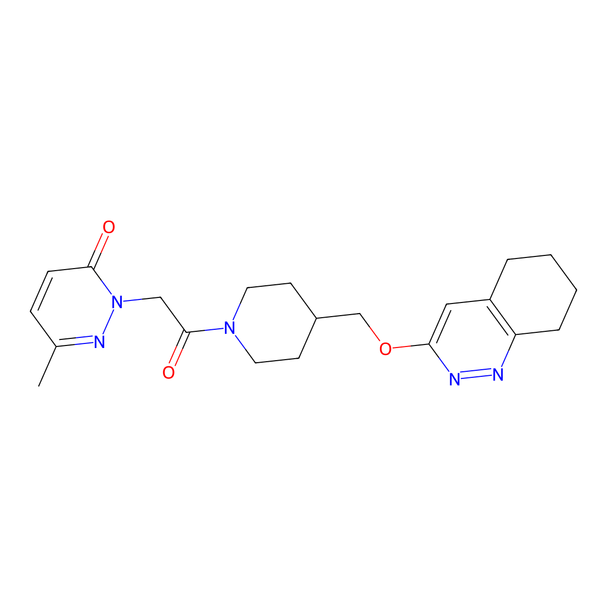 6-Methyl-2-(2-oxo-2-{4-[(5,6,7,8-tetrahydrocinnolin-3-yloxy)methyl]piperidin-1-yl}ethyl)-2,3-dihydropyridazin-3-one molecular structure, CAS 2320377-94-2