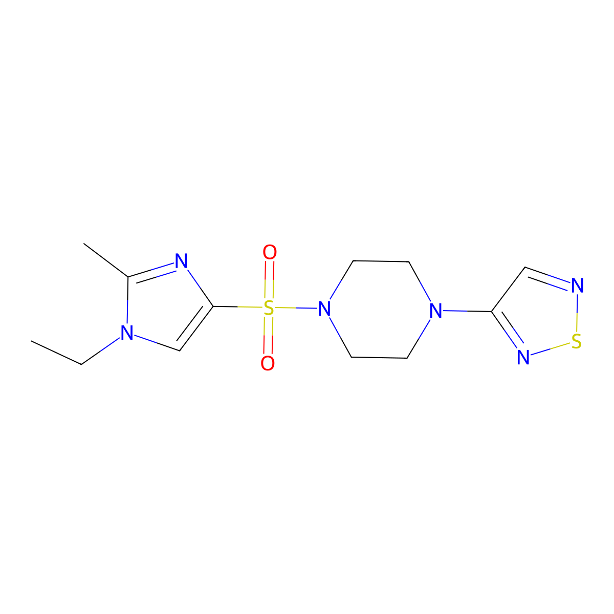 1-[(1-ethyl-2-methyl-1H-imidazol-4-yl)sulfonyl]-4-(1,2,5-thiadiazol-3-yl)piperazine molecular structure, CAS 2320378-52-5