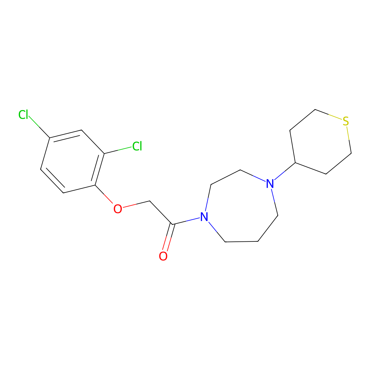 2-(2,4-Dichlorophenoxy)-1-[4-(thian-4-yl)-1,4-diazepan-1-yl]ethan-1-one molecular structure, CAS 2320378-63-8