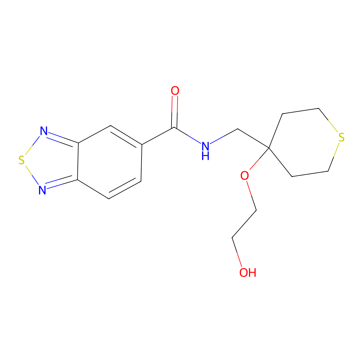 N-{[4-(2-hydroxyethoxy)thian-4-yl]methyl}-2,1,3-benzothiadiazole-5-carboxamide molecular structure, CAS 2320378-86-5