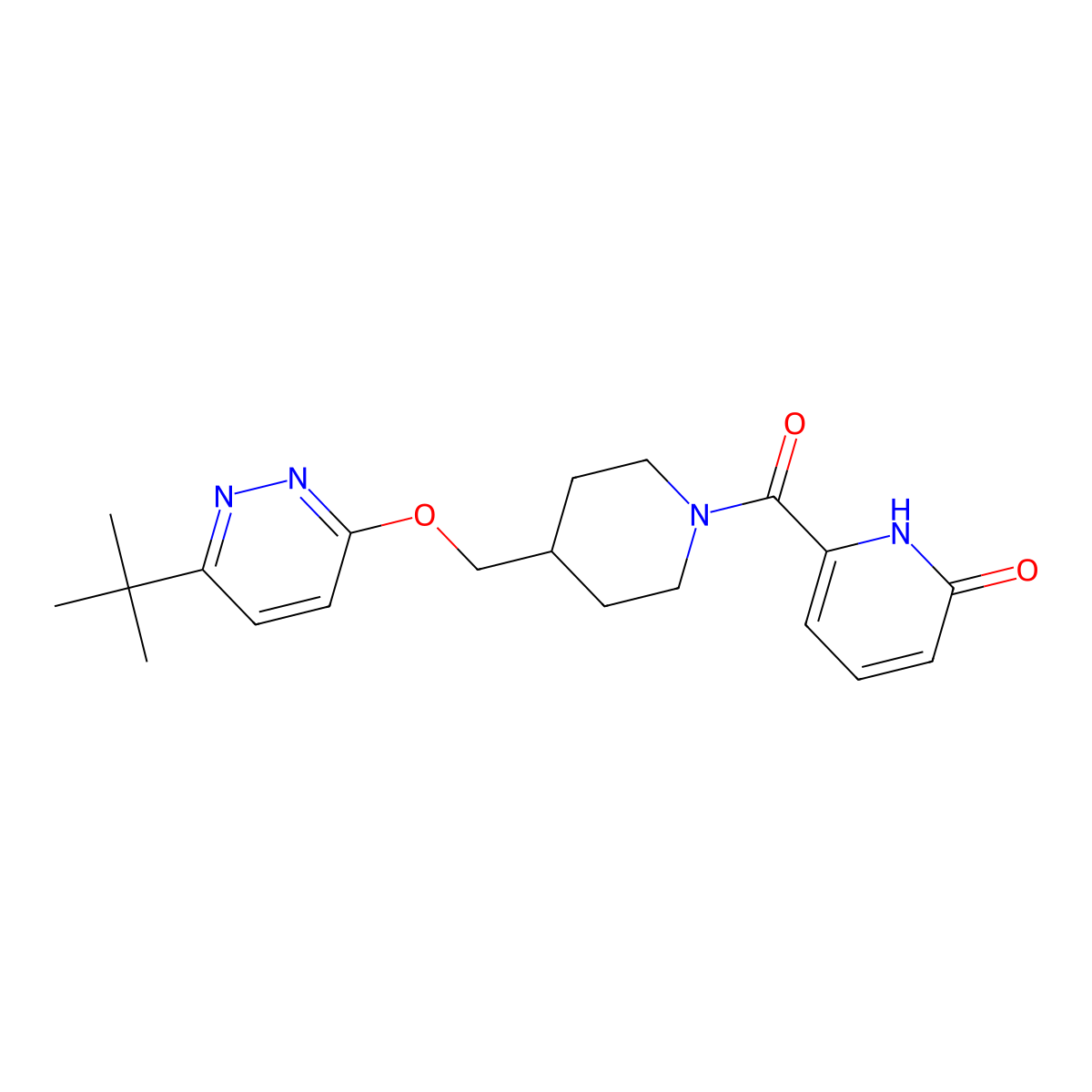 6-(4-{[(6-Tert-butylpyridazin-3-yl)oxy]methyl}piperidine-1-carbonyl)-1,2-dihydropyridin-2-one molecular structure, CAS 2320378-91-2