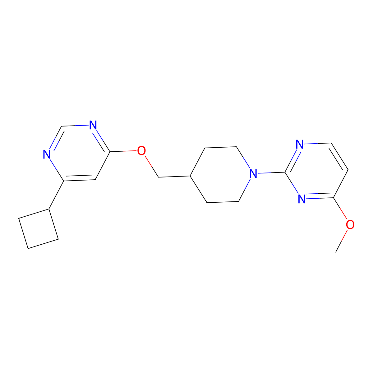 2-(4-{[(6-Cyclobutylpyrimidin-4-yl)oxy]methyl}piperidin-1-yl)-4-methoxypyrimidine molecular structure, CAS 2320379-12-0