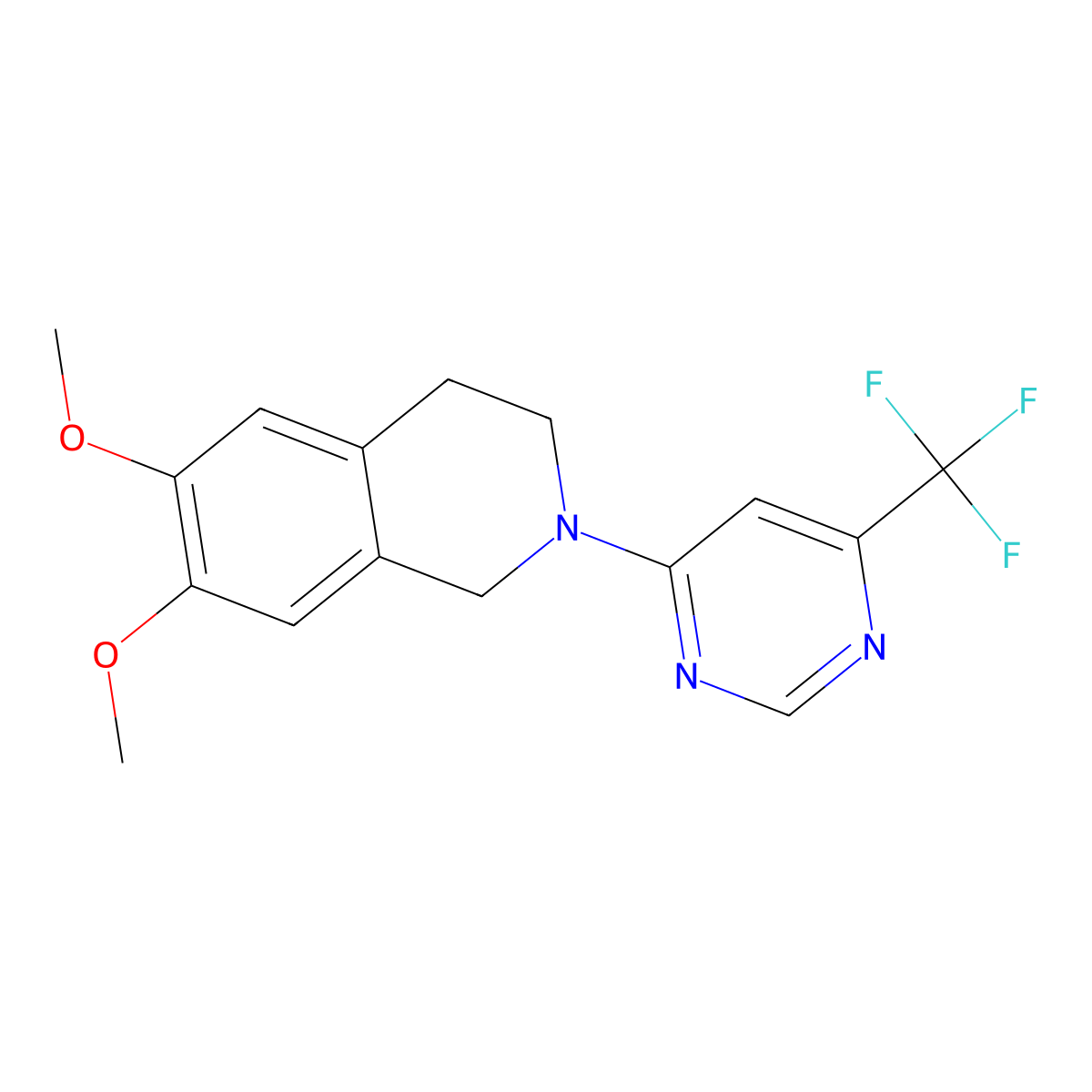 6,7-Dimethoxy-2-[6-(trifluoromethyl)pyrimidin-4-yl]-1,2,3,4-tetrahydroisoquinoline molecular structure, CAS 2320379-20-0